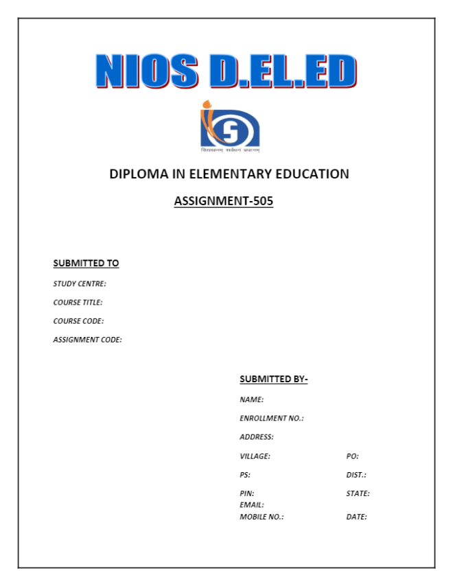 nios cover page for assignment