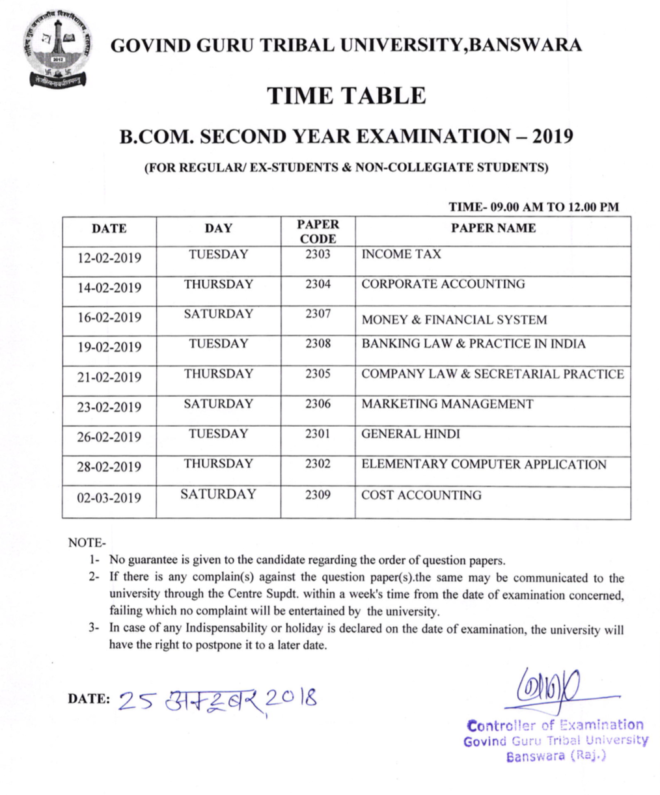 GGTU B.Com Ist, 2nd & 3rd Year Timetable 2022 Private and Regular Students 3